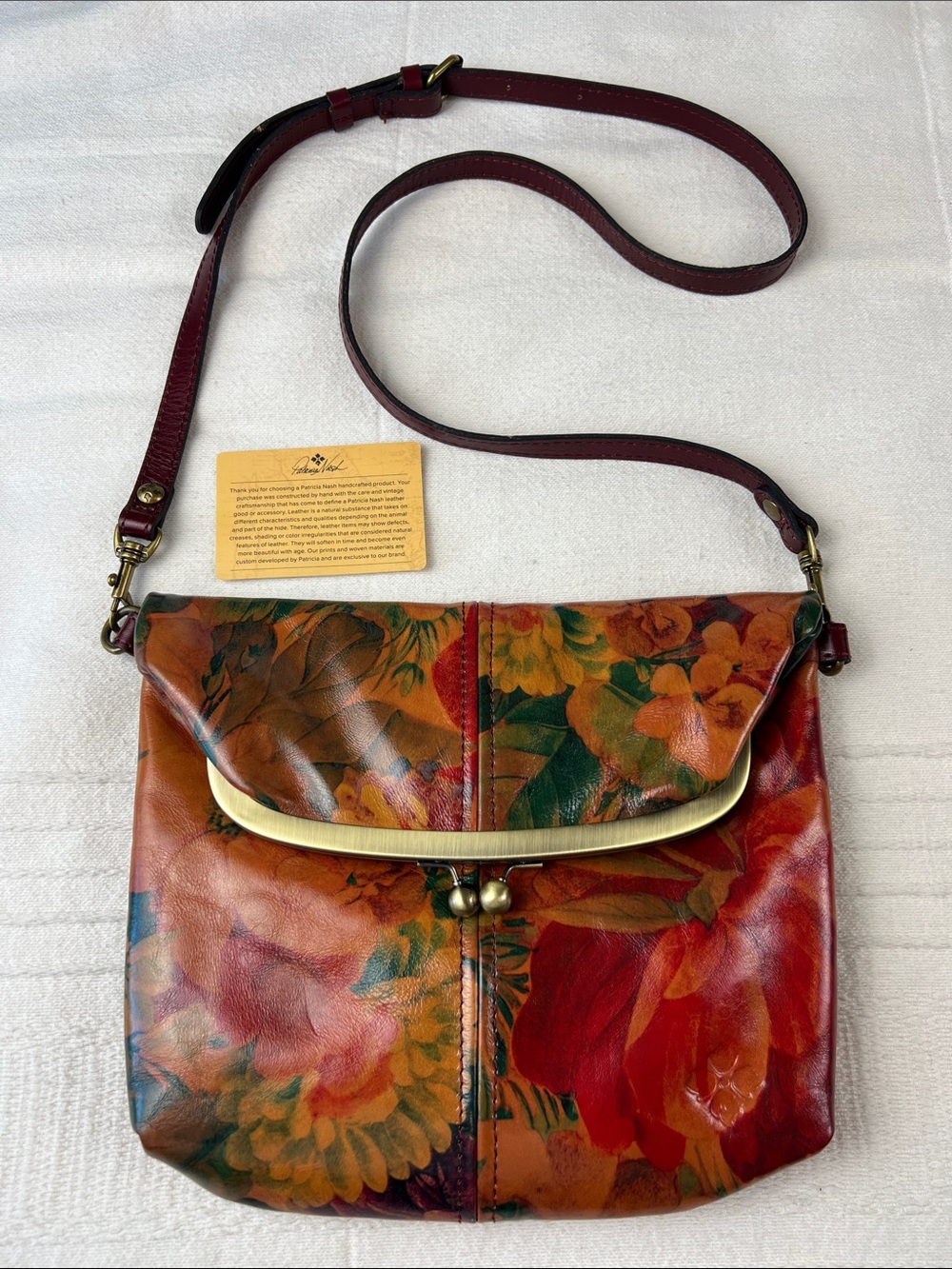 Patricia Nash Floral Leather Crossbody in Burgundy and Multi-Color
